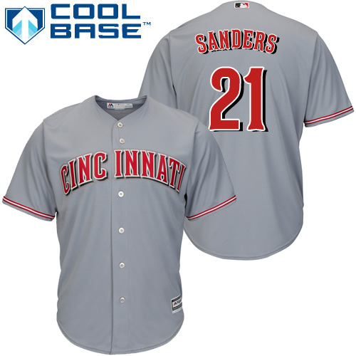 Reds #21 Reggie Sanders Grey Cool Base Stitched Youth MLB Jersey